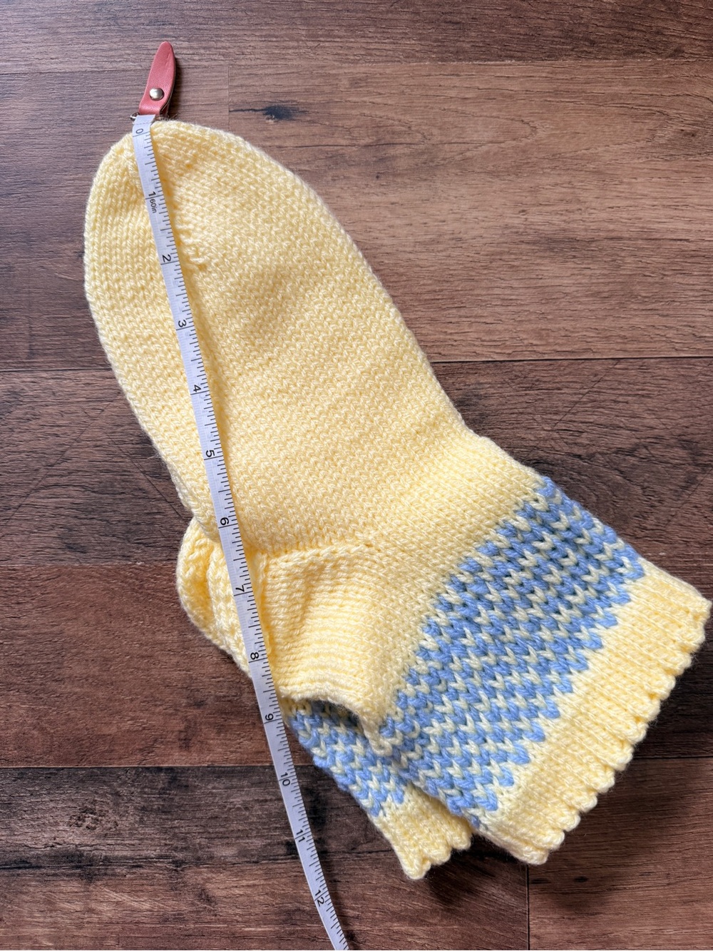 Handmade Yellow Knit Socks with Light Blue Patterned